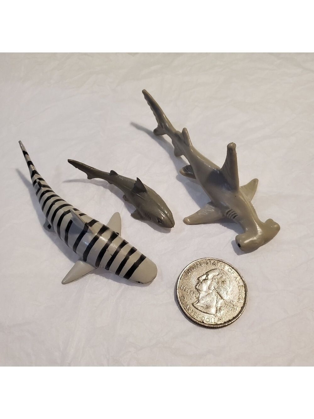 Lot of 3 Mini aquatic toys Sharks Tiger Hammerhead